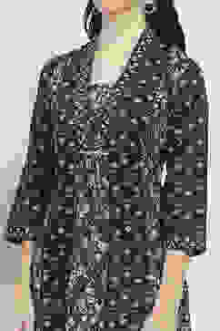 Indigo Cotton Printed A-Line Kurta image number 1