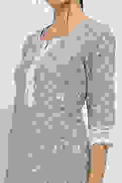 Sage Green Cotton Printed Straight Kurta image number 1