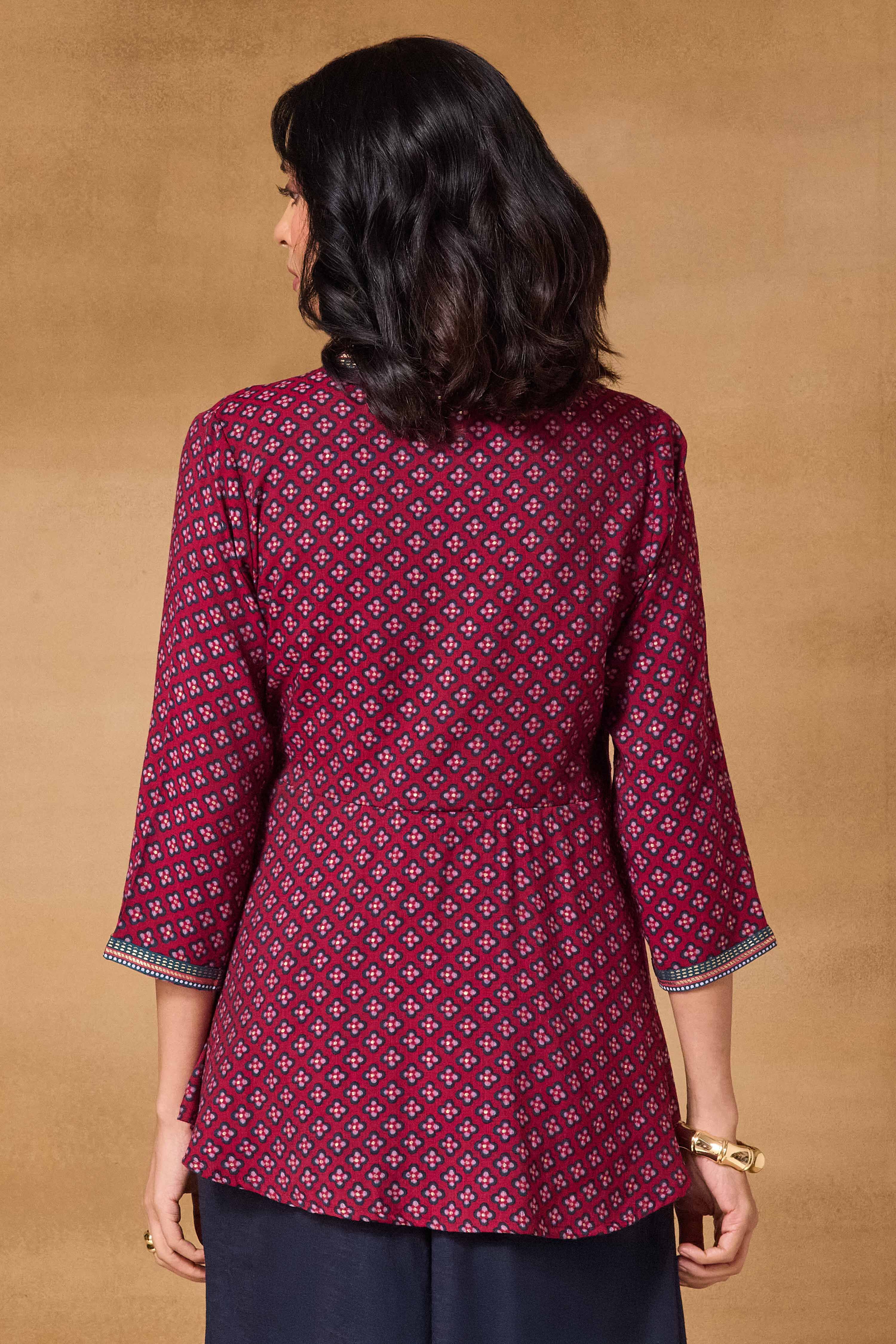Red Viscose Blend Regular Printed Top image number 4