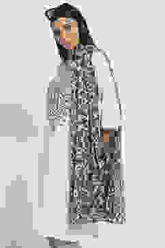 White and Black Printed Straight Suit Set image number 7