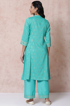 Green Art Silk Kalidar Kurta image number 4