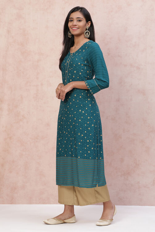 Dark Green Viscose Rayon Straight Kurta image number 3