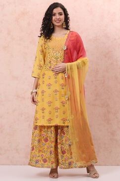 Yellow Art Silk Sharara Suit Set image number 0