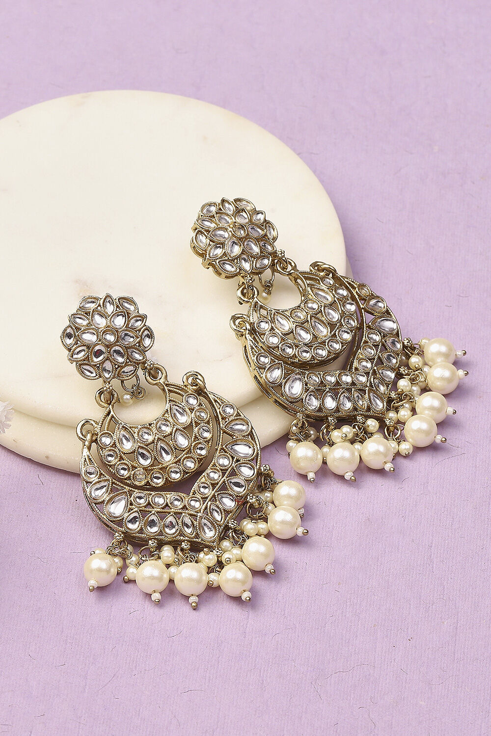 White Oxidised Alloy Earrings image number 0