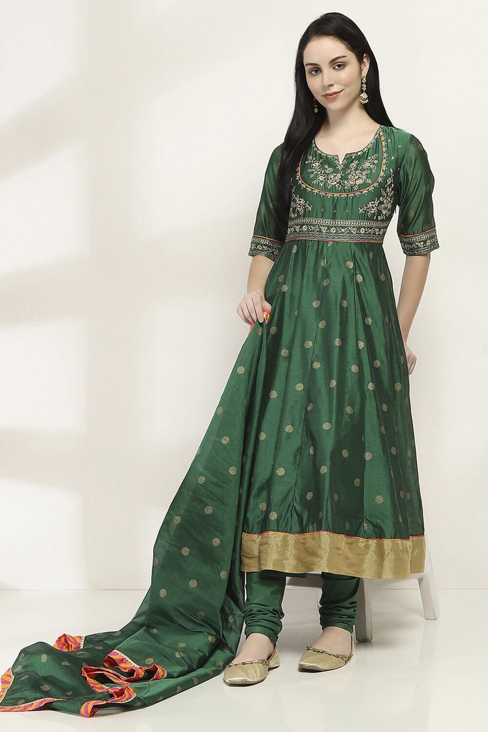 Green Printed Kalidar Suit Set image number 0