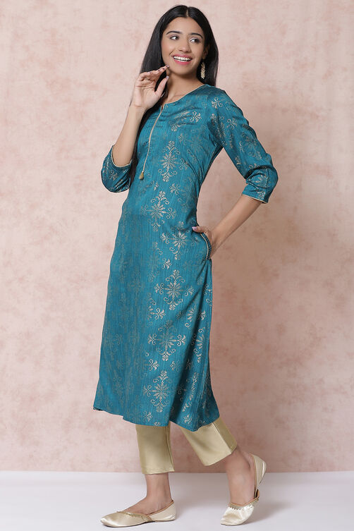 Teal Green LIVA A Line Kurta image number 0