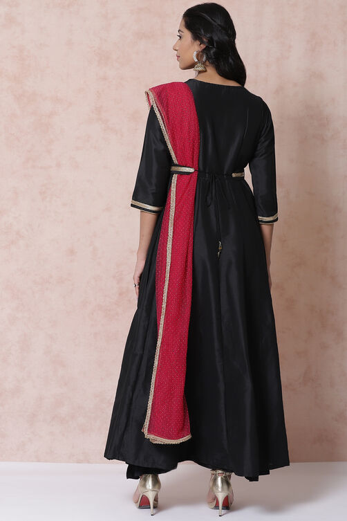 Black Art Silk Kalidar Suit Set image number 5
