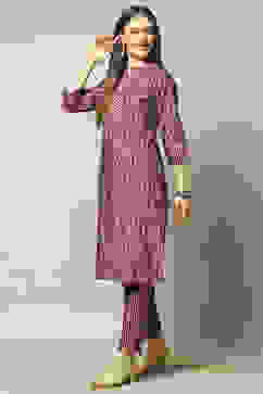 Maroon Viscose Printed Straight Kurta Set image number 3