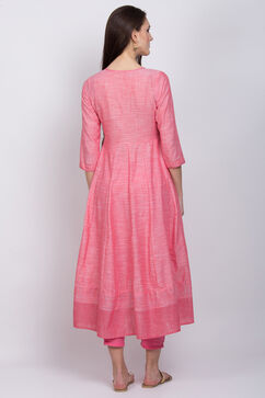 Pink Cotton Anarkali Kurta image number 4