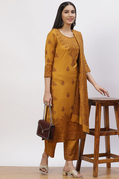 Mustard Acrylic Straight Suit Set image number 0