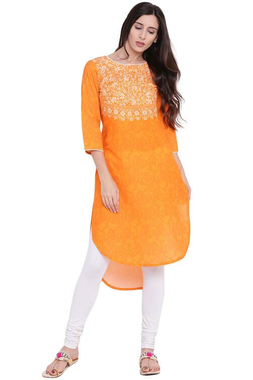 Orange Cotton Straight Kurta image number 0