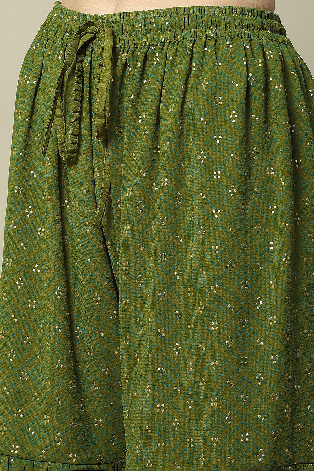Green Viscose Gathered Printed Kurta Sharara Suit Set image number 2