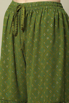 Green Viscose Gathered Printed Kurta Sharara Suit Set image number 3