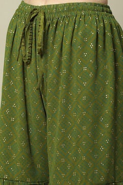 Green Viscose Gathered Printed Kurta Sharara Suit Set image number 3
