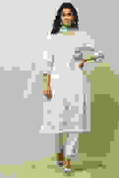 White Cambric Floral Printed Straight Kurta Set image number 7