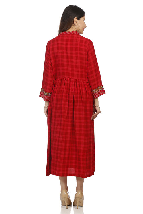 Maroon Flared Viscose Dress image number 4