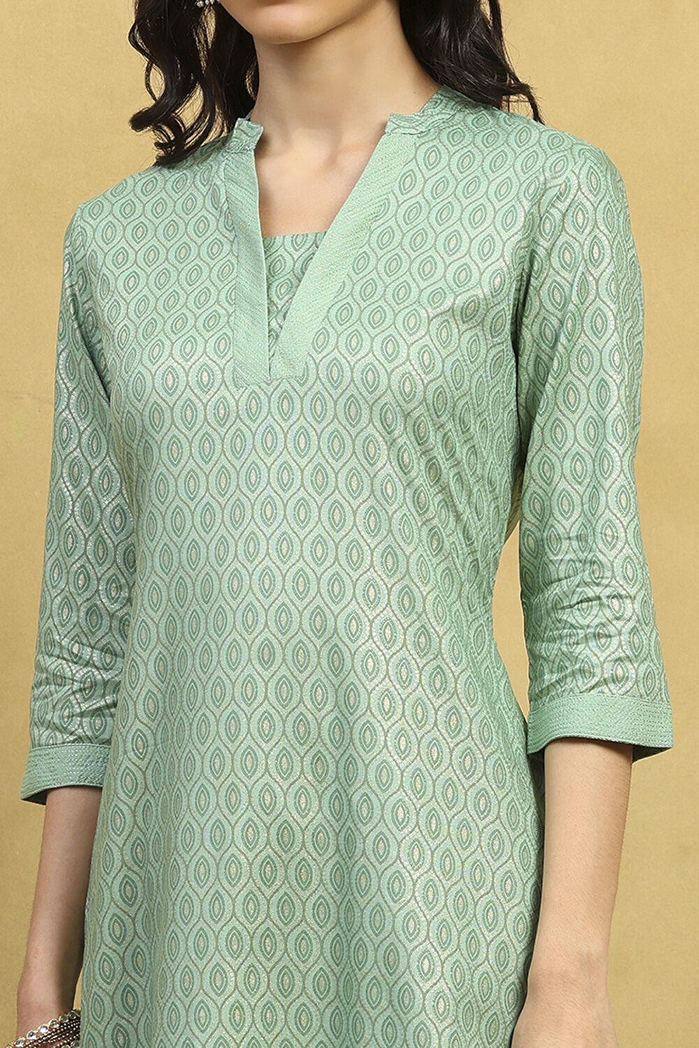 Green Printed Straight Kurta image number 1