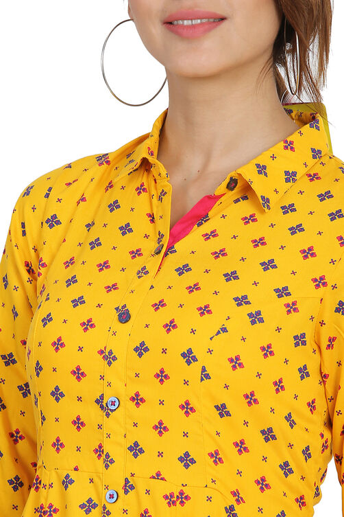 Mustard Kalidar Viscose Dress image number 1