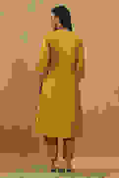 Mustard Yellow Pleated Straight Suit Set image number 6