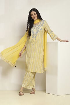 Yellow LIVA Woven Straight Kurta Suit Set image number 0