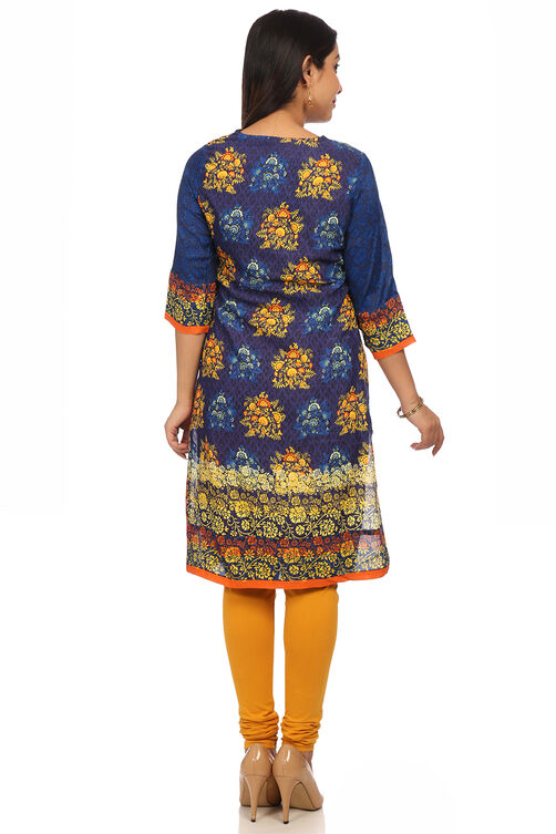 Indigo Straight Polyester Kurta image number 4