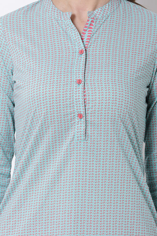 Aqua Cotton Straight Kurta image number 1