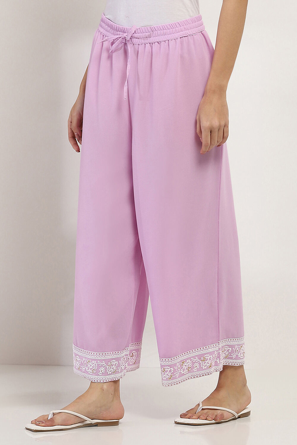 Pink Solid Straight Palazzos image number 2