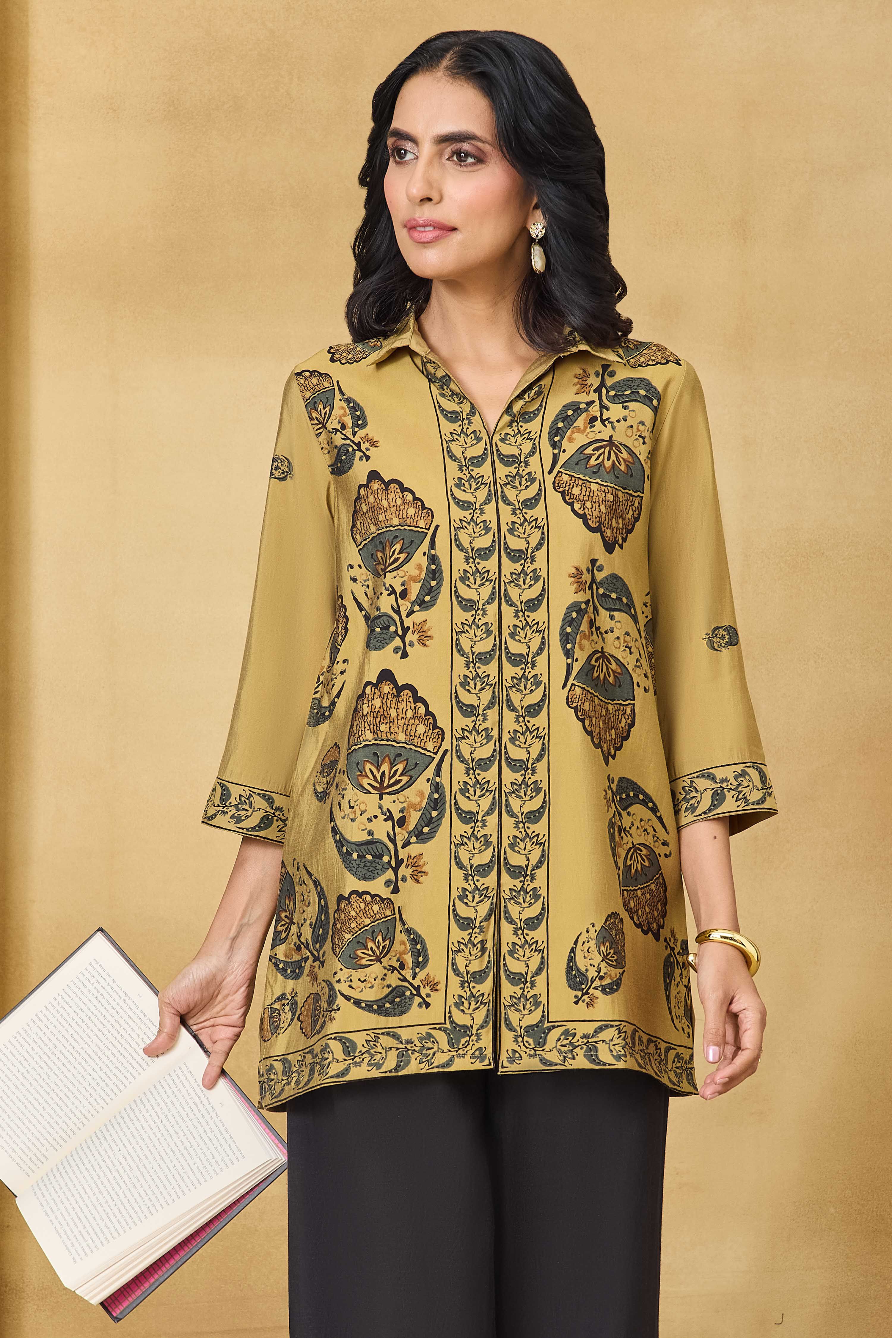 Beige Viscose Blend Straight Printed Top image number 7
