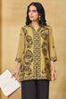 Beige Viscose Blend Straight Printed Top image number 7