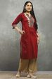 Red Viscose Straight Kurta Pants Set image number 4