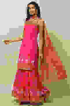Pink Poly Georgette Straight Kurta & Garara Suit Set image number 4