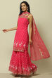 Pink Poly Georgette Straight Kurta & Garara Suit Set image number 4