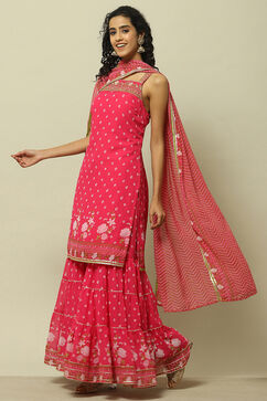 Pink Poly Georgette Straight Kurta & Garara Suit Set image number 4