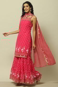 Pink Poly Georgette Straight Kurta & Garara Suit Set image number 4