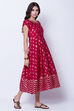 Maroon Polyester Dupioni Flared Dress image number 2