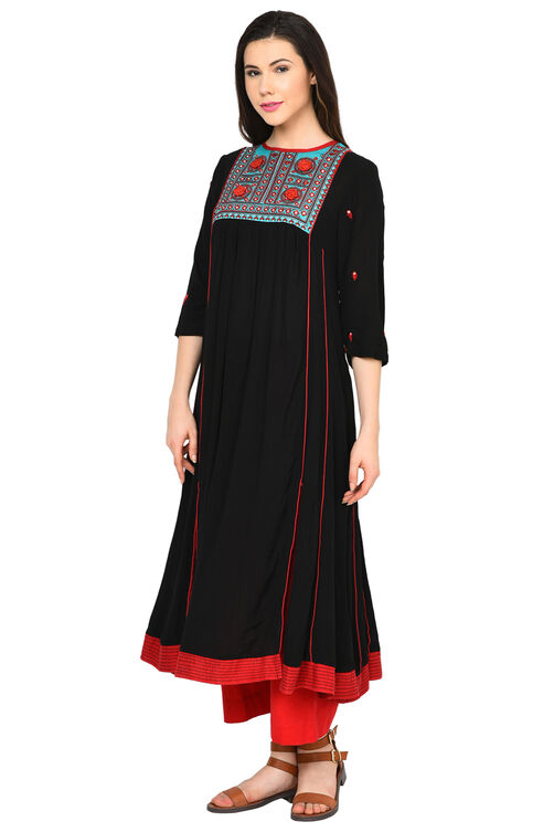 Black Kalidar Viscose Kurta image number 2