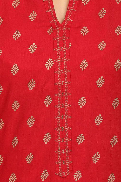 Red Straight Viscose Kurta image number 4
