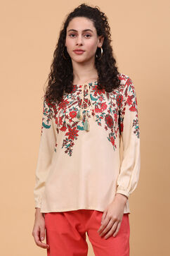 Cream Viscose Rayon Short Top image number 0