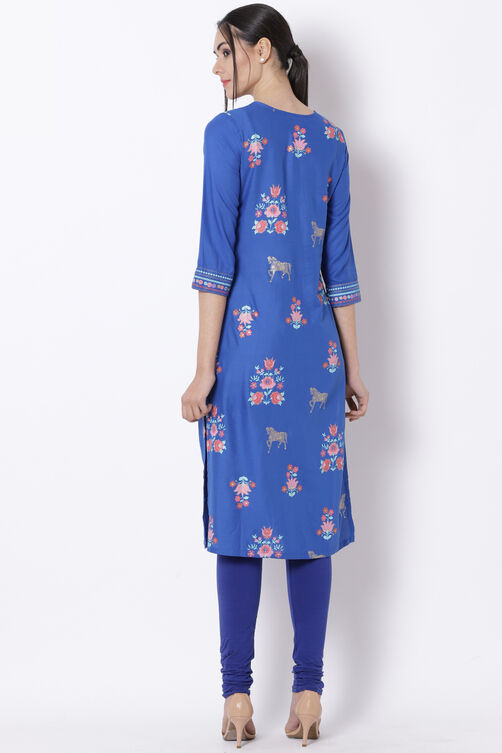 Blue Viscose Straight Kurta image number 4