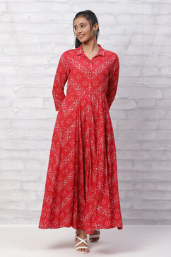 Red LIVA Kalidar Dress image number 3