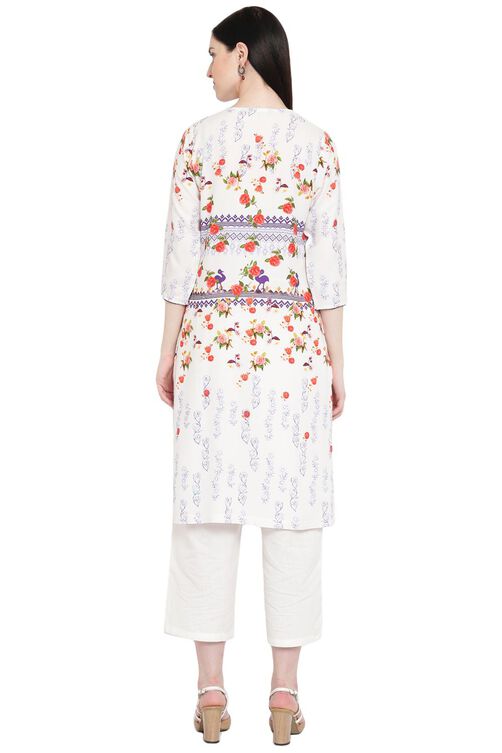 Off White Viscose Straight Kurta image number 4
