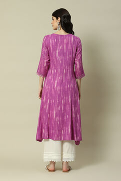 Purple LIVA Straight Printed Kurta image number 4