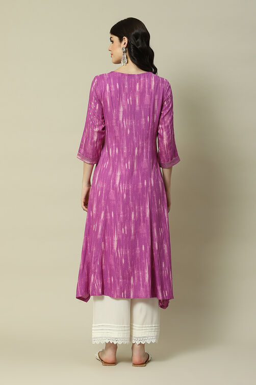 Purple Viscose Straight Printed Kurta image number 4