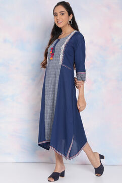 Indigo Cotton Flex Asymmetric Kurta image number 2