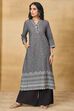 Grey Cotton Straight Printed Kurta image number 6