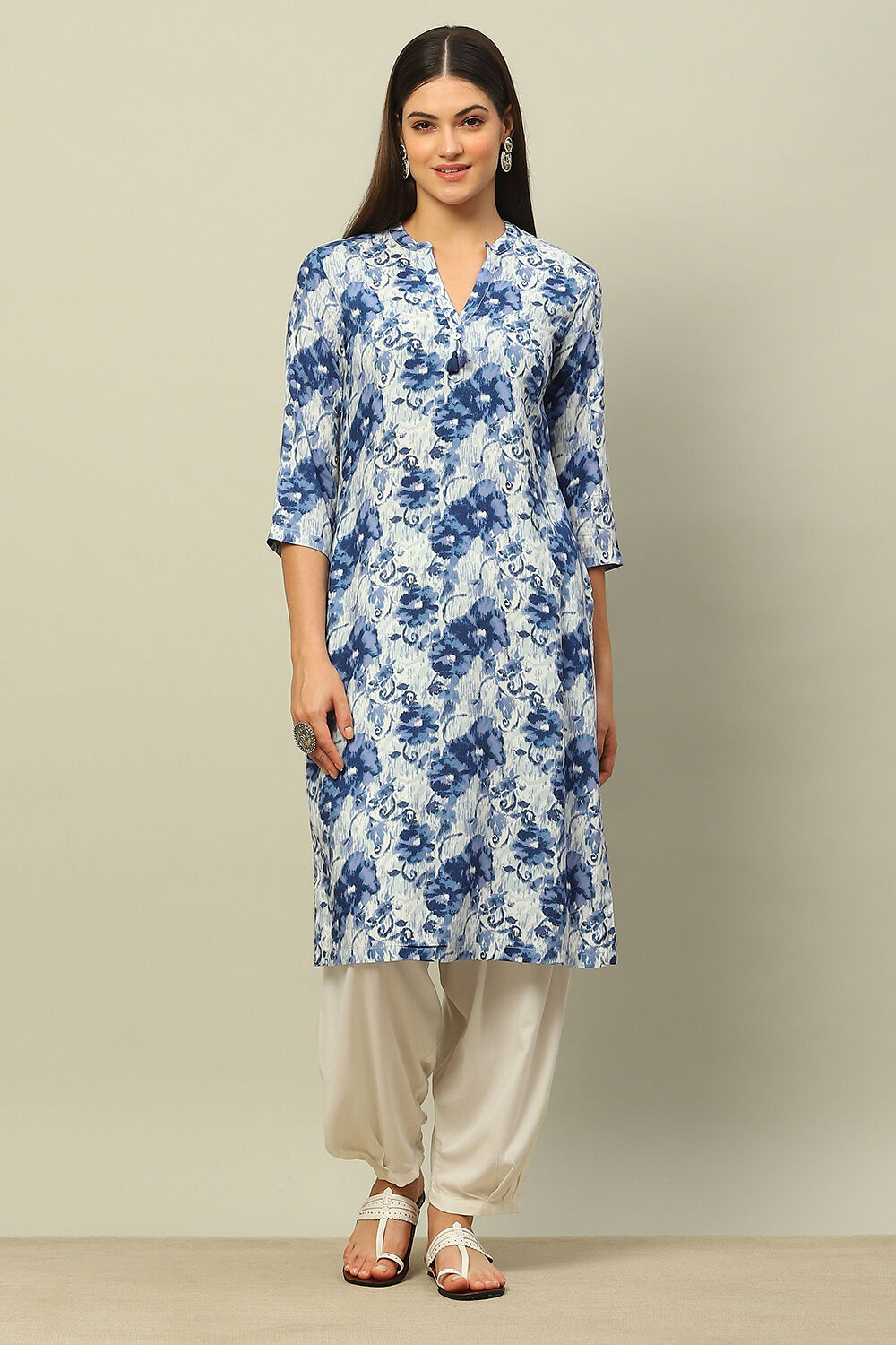 Blue Rayon Printed Straight Kurta image number 5