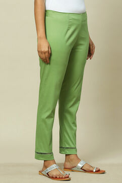 Lime Green Cotton Blend Slim Pant image number 3