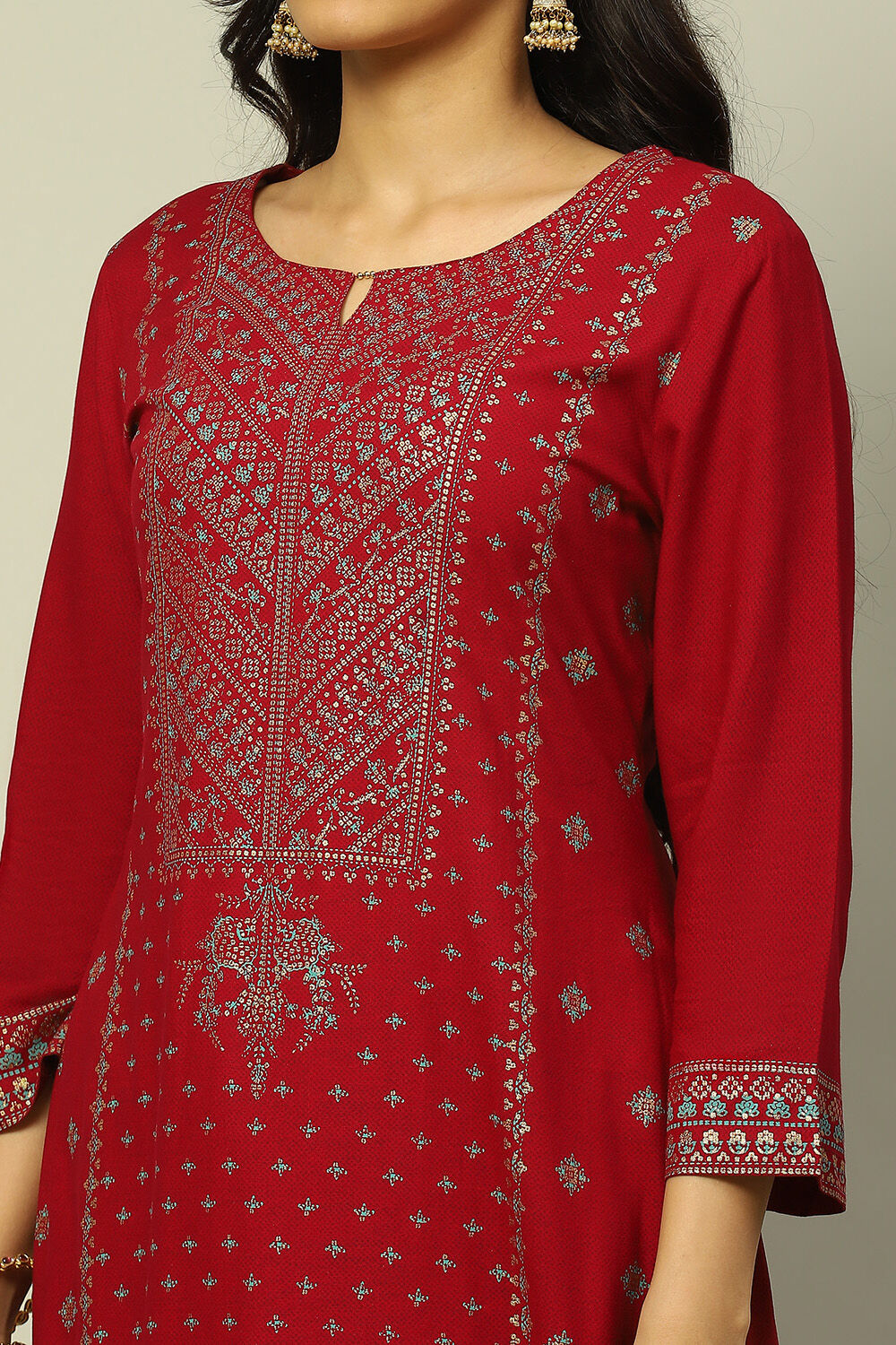 Fuchsia Liva Printed Straight Festive Kurta Set image number 1