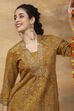 Yellow Viscose Blend A-Line Printed Kurta Pants Set image number 1