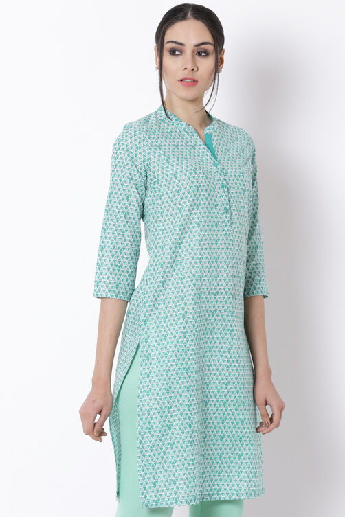 Green Cotton Straight Kurta image number 4